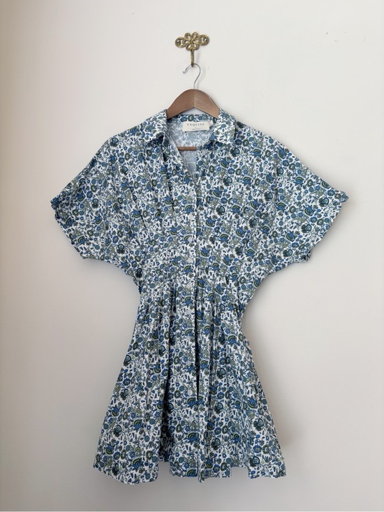 Exquise Dresses & Skirts - Anthropologie Exquise Blue Floral Tobie Mini Shirt Dress Small Summer Boho